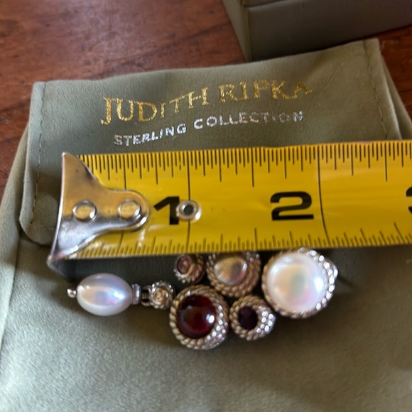 Judith Ripka marked silver genuine pearl, cz & gemstone pierced drop earrings - Picture 8 of 8